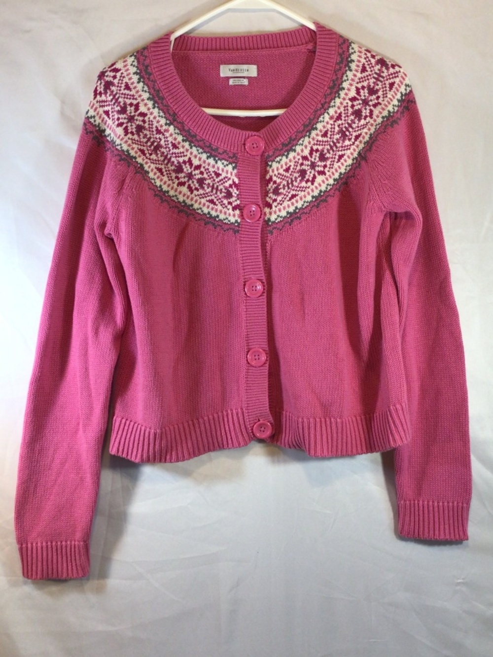 Van Heusen Sweater Cardigan Medium Pink Fair Isle Nordic Heritage  Grandmacore